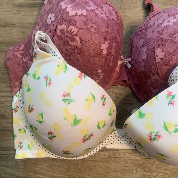Victoria Secret Bundle 2 Bras Lace Perfect Shape Lemon Print Push Up - Picture 4 of 13